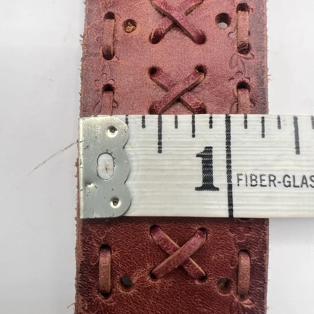 Miss Me Leather Floral Decor Stitching Belt Small Brown Rhinestones Bling Boho‎